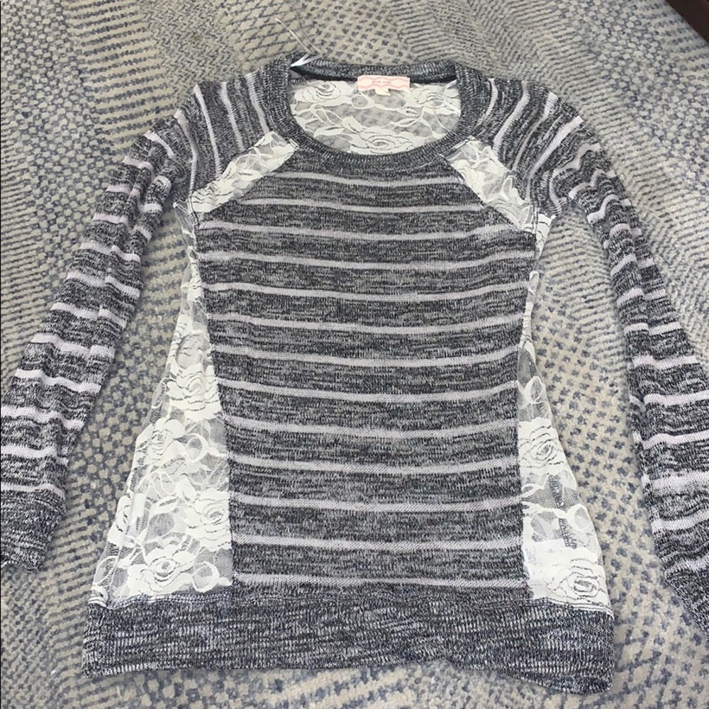 Lace Detail Gray Striped Shirt